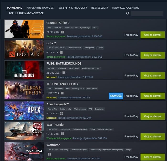 darmowe gry steam